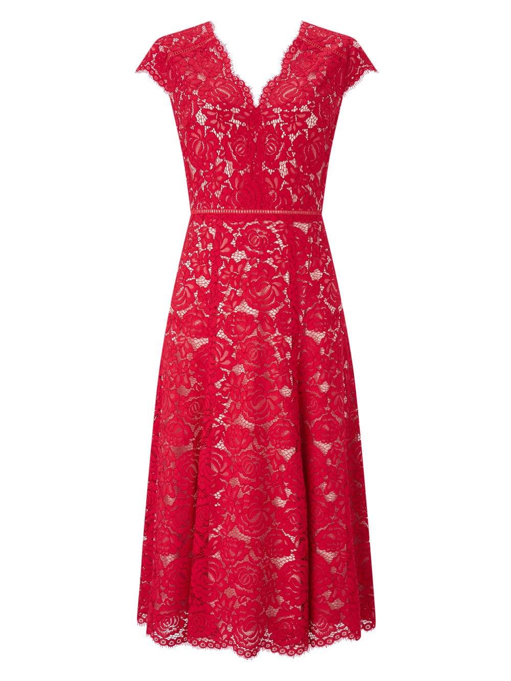 Jacques Vert Lace Godet Dress Multi Red Dresses 10044800
