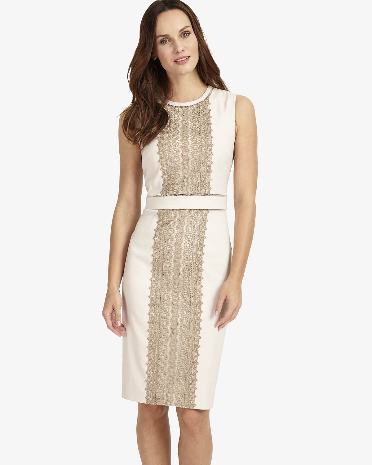 Phase Eight Champagne/Latte Dresses Lucetta Lace Front Dress
