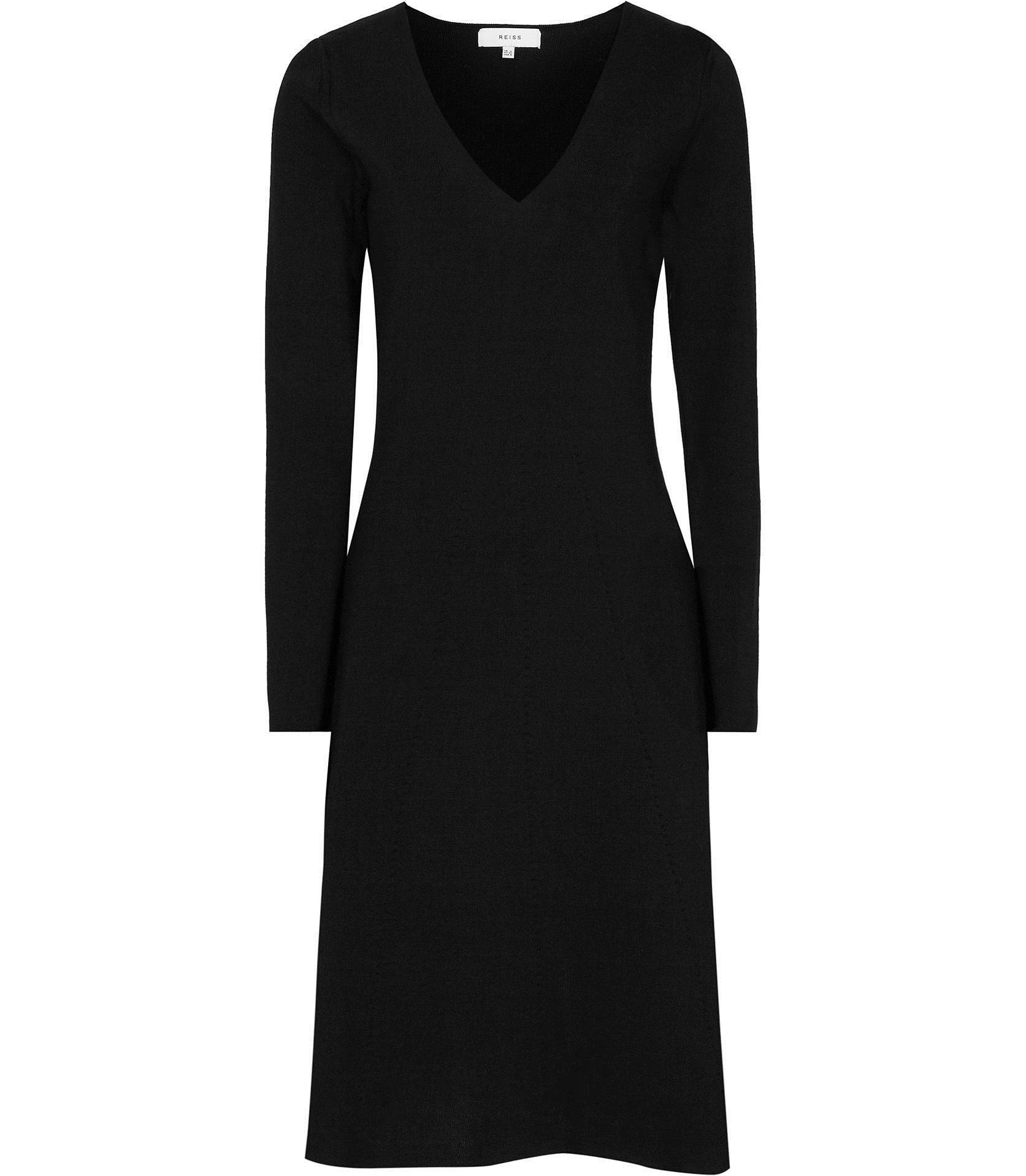 Reiss Emelia Black Knitted Fit And Flare Dress 29920120